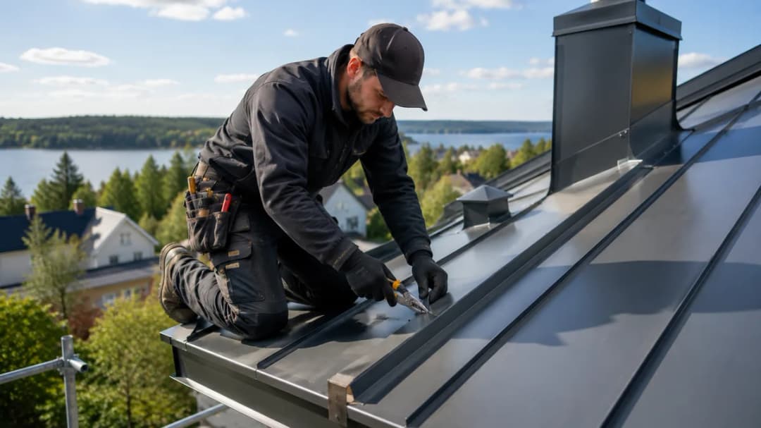En plåtslagare i arbete
